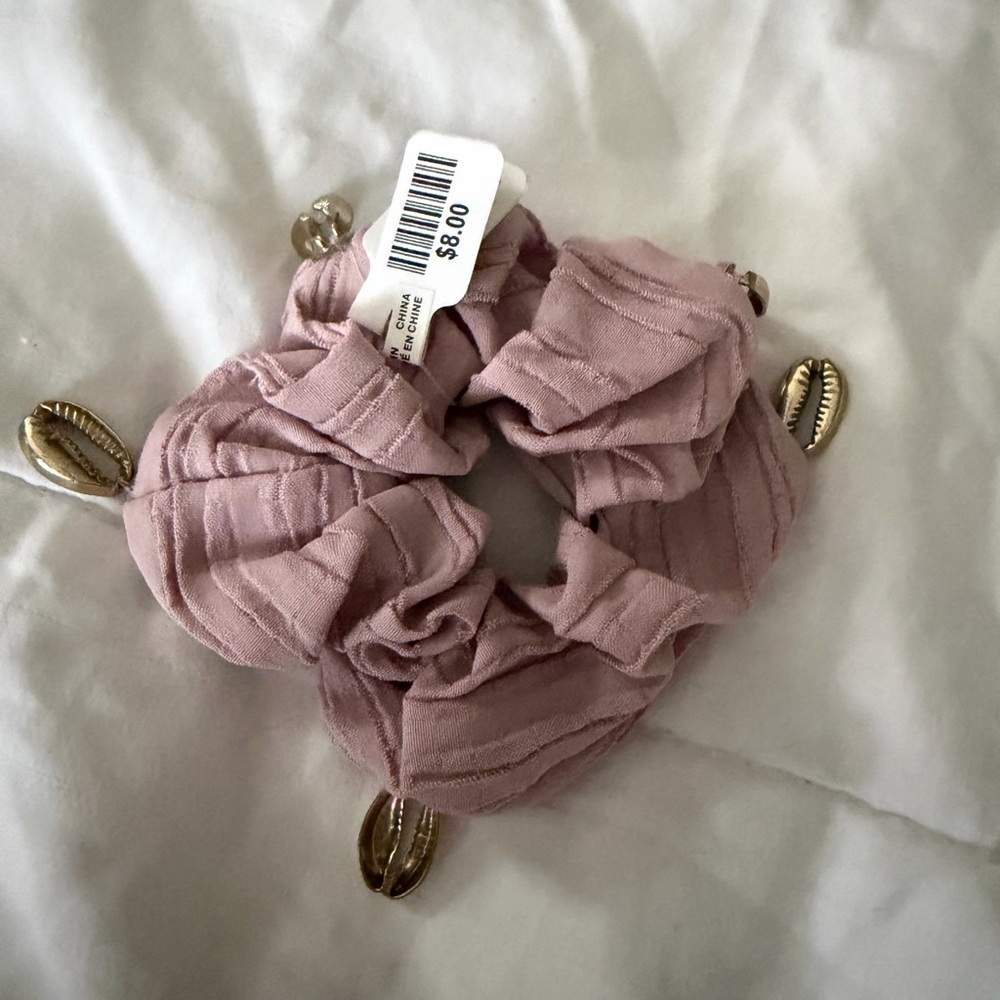 Anthropologie Pink Hair Scrunchie with Shell Accents